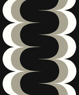 Mandolin geometric stripe wallpaper in onyx black with metallic stone scalloped vertical bands