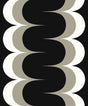 Mandolin geometric stripe wallpaper in onyx black with metallic stone scalloped vertical bands