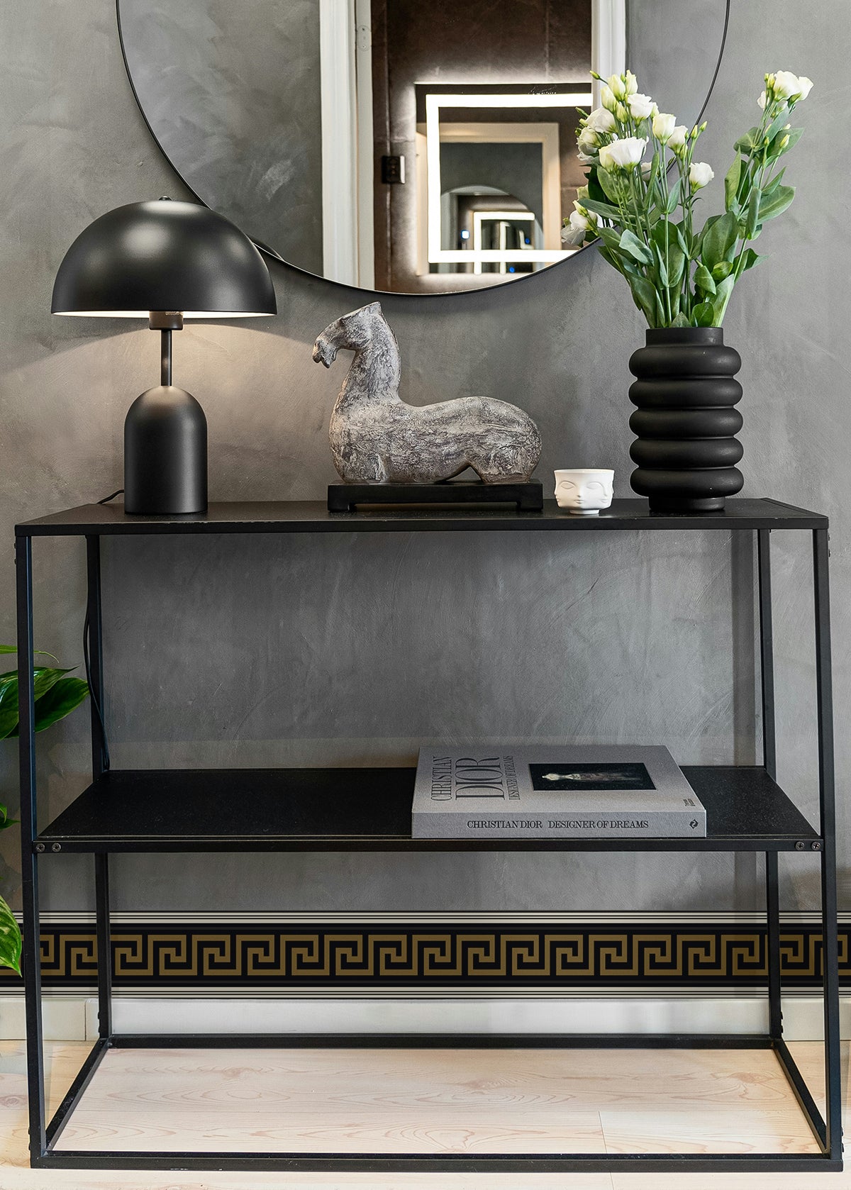 Lyre Black and Metallic Gold by Piano Greek Key Border Wallpaper – Seabrook Designs WH42106