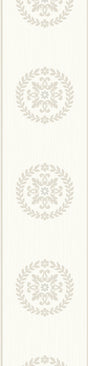 Cream and metallic medallion wallpaper border with repeating circular wreath motif