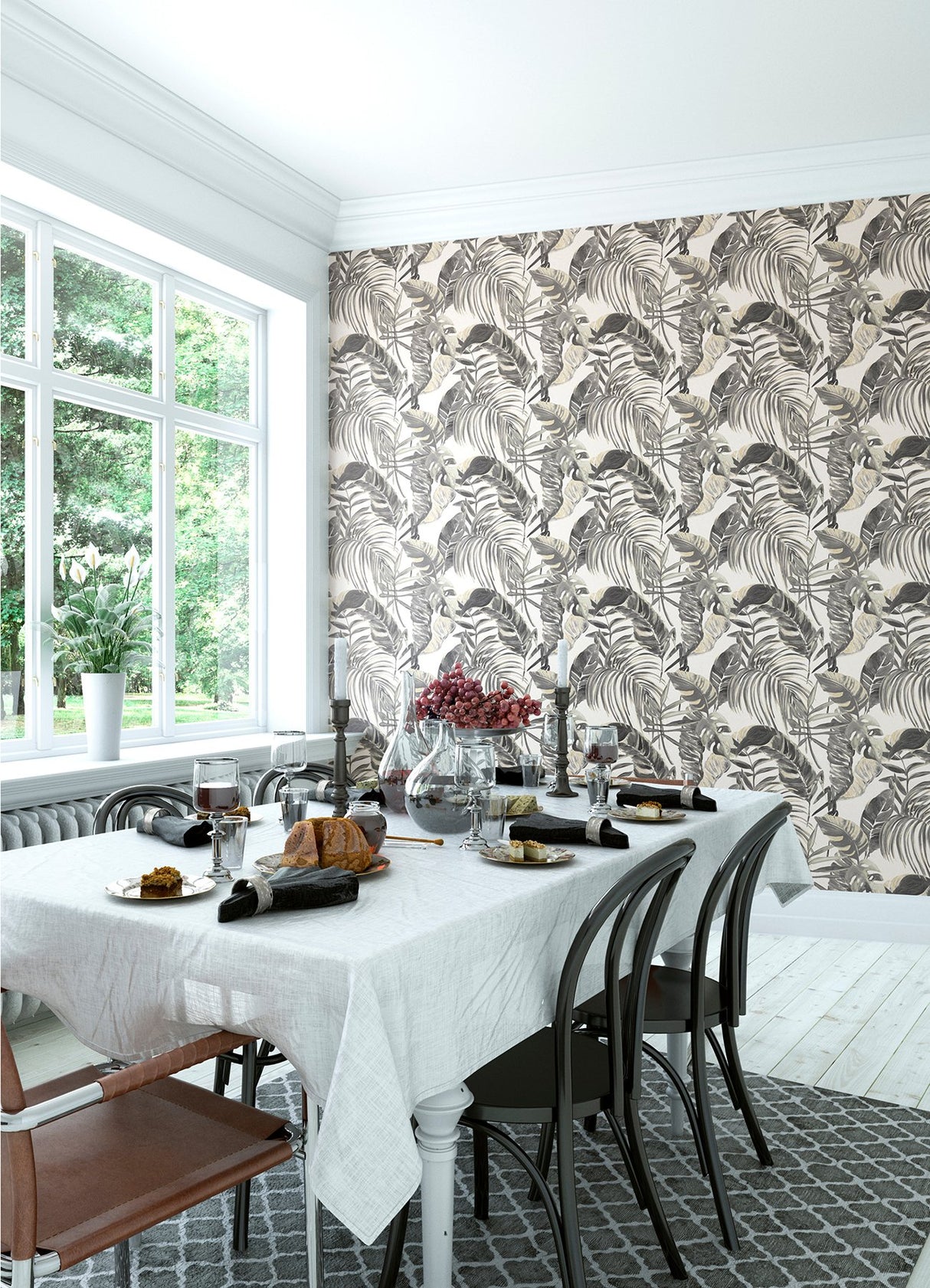Grover Stone Palmera Wallpaper with Tropical Botanical Leaf Motif - ohpopsi WLD53102W