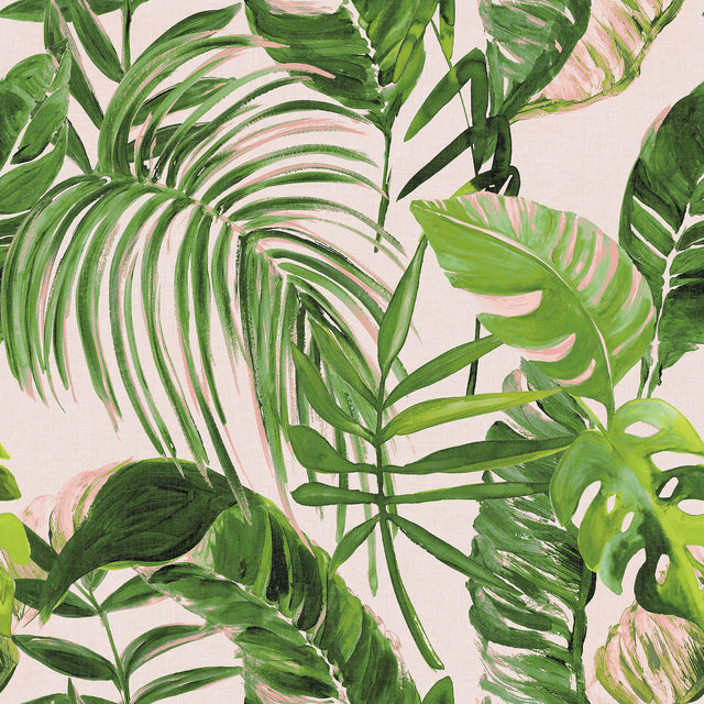 Grover Light Pink Palmera Wallpaper with Tropical Botanical Leaves - ohpopsi WLD53103W