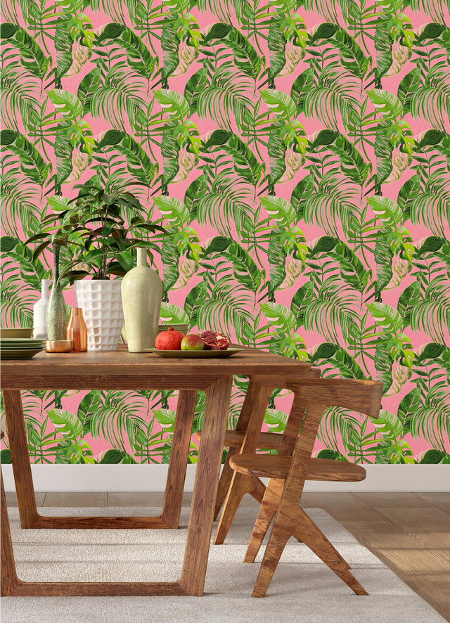 Grover Pink Palmera Wallpaper with Tropical Botanical Leaves Pattern - WLD53104W