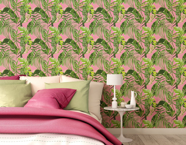 Grover Pink Palmera Wallpaper with Tropical Botanical Leaves Pattern - WLD53104W