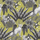 Augustus Grey Jungle Cheetah Wallpaper with Tropical Foliage Motif - ohpopsi WLD53105W