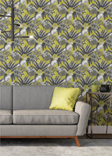 Augustus Grey Jungle Cheetah Wallpaper with Tropical Foliage Motif - ohpopsi WLD53105W
