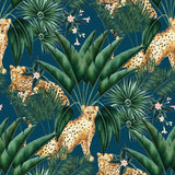 Augustus Blue Jungle Cheetah Wallpaper with Tropical Non Woven Design - ohpopsi WLD53106W