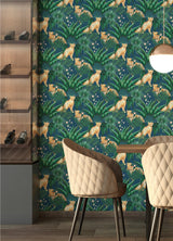 Augustus Blue Jungle Cheetah Wallpaper with Tropical Non Woven Design - ohpopsi WLD53106W