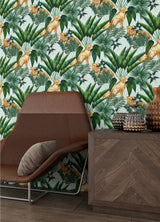 Augustus Aqua Jungle Cheetah Wallpaper with Tropical Non Woven Pattern - ohpopsi WLD53107W