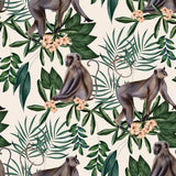 Morris Cream Tropical Jungle Wallpaper with Monkey and Leaf Motif - ohpopsi WLD53108W