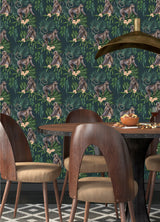 Morris Dark Blue Tropical Jungle Wallpaper with Monkeys Pattern, Tropical Style - WLD53109W
