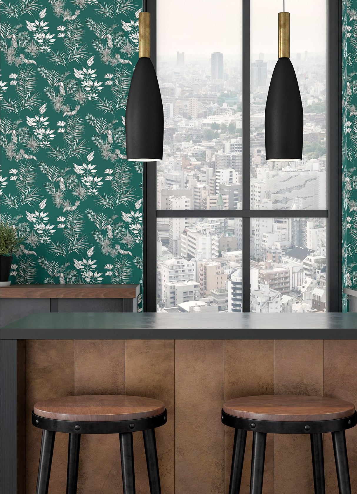 Shelly Green Toucan Toile Wallpaper with Botanical Toile Pattern - ohpopsi WLD53111W
