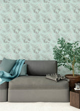 Shelly Mint Toucan Toile Wallpaper with Tropical Botanical Toile Pattern - ohpopsi WLD53113W