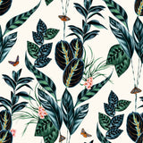 Spirit Indigo Tropical Foliage Blue Wallpaper with Whimsical Botanical Leaf and Butterfly Motif - ohpopsi WLD53122W