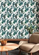 Spirit Indigo Tropical Foliage Blue Wallpaper with Whimsical Botanical Leaf and Butterfly Motif - ohpopsi WLD53122W