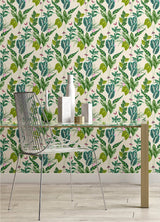 Spirit Green Tropical Foliage Wallpaper with Whimsical Botanical Leaves Pattern - ohpopsi WLD53123W