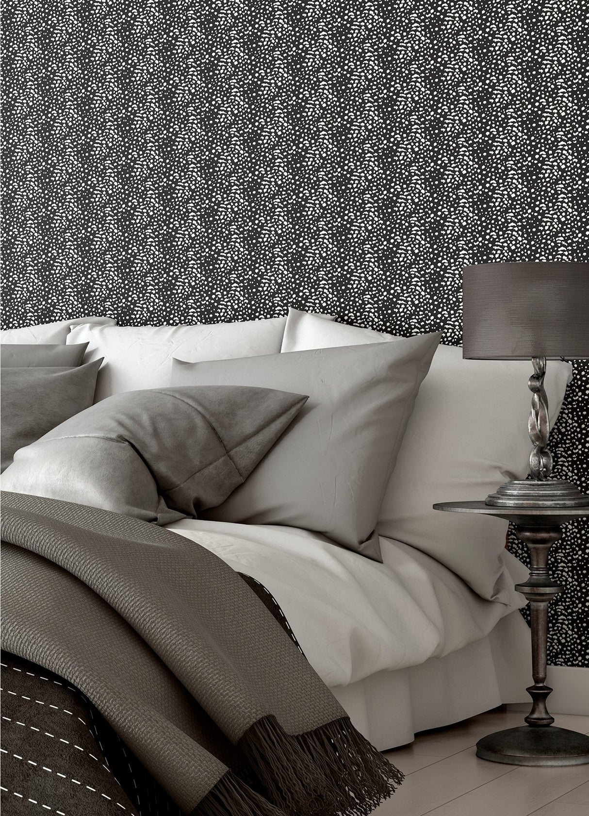 Ula Black Cheetah Spot Wallpaper with Modern Faux Effects Animal Print - Brewster WLD53127W