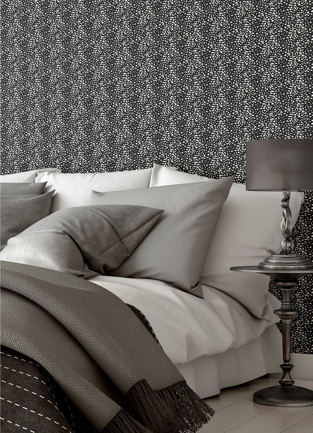 Ula Black Cheetah Spot Wallpaper with Modern Faux Effects Animal Print - Brewster WLD53127W