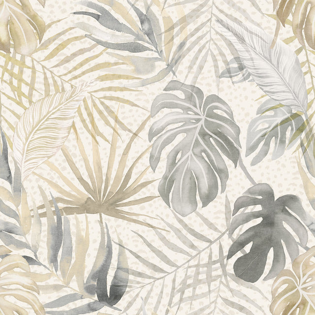 Lana Light Grey Tropica Wallpaper with Watercolor Leaf Motif - ohpopsi WLD53130W