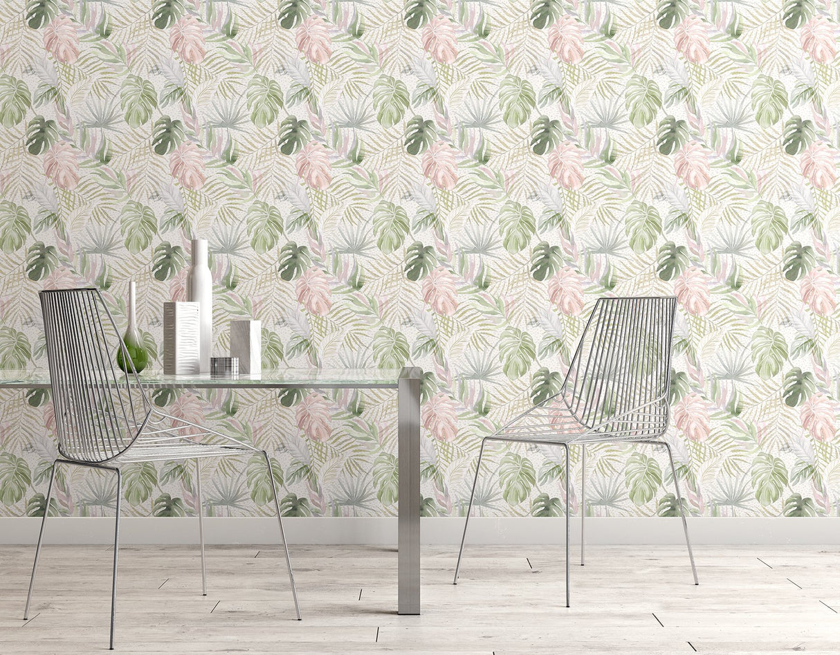 Lana Sage Tropica Wallpaper with Botanical Leaves Watercolor Tropical Style - WLD53131W