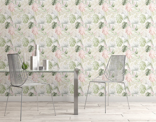 Lana Sage Tropica Wallpaper with Botanical Leaves Watercolor Tropical Style - WLD53131W