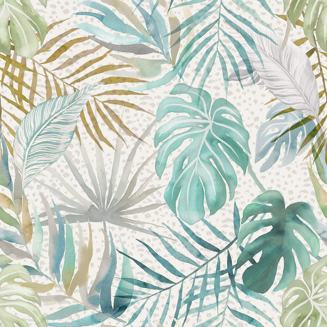 Lana Aqua Tropica Wallpaper with Botanical Leaf Pattern - ohpopsi WLD53132W
