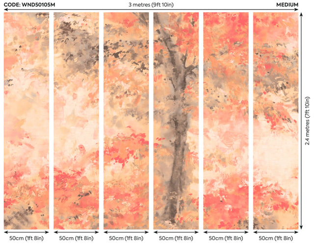Autumnal Dapple Pink Wall Mural with Impressionist Tree Pattern, Farmhouse Style - WND50105M