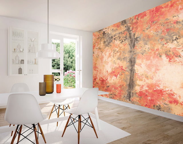 Autumnal Dapple Pink Wall Mural with Impressionist Tree Pattern, Farmhouse Style - WND50105M