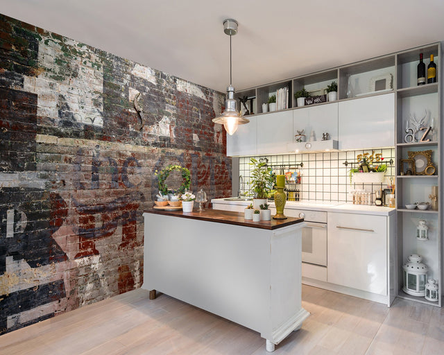 Warehouse Brick Grey Wall Mural with Industrial Faux Effects - Wall Rogues WR50507