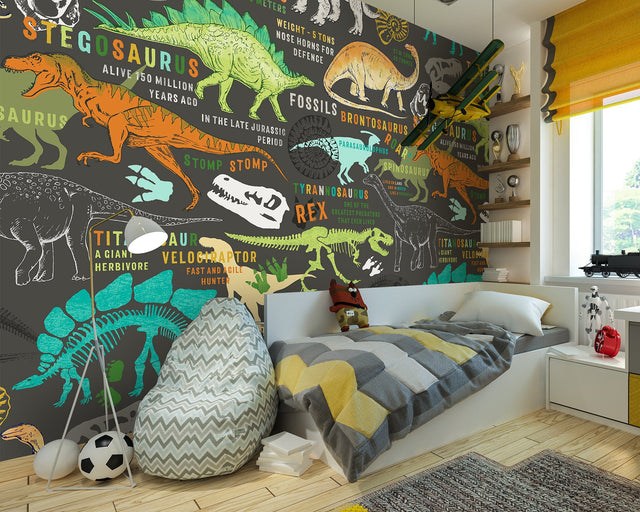Dinosaurs Brown Graphics Kids Non Woven Wall Mural - Wall Rogues WR50587