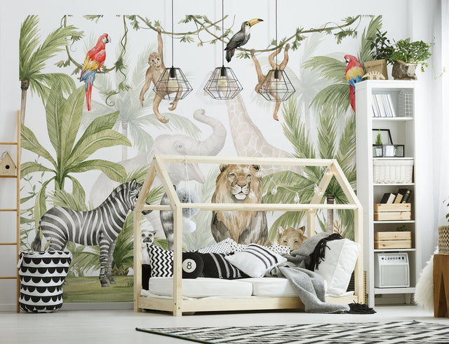 Jungle Safari Green Graphic Kids Wall Mural - Walltastic WT46719