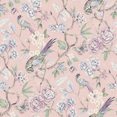 Aviary Garden Pink Peel and Stick Wallpaper by NuWallpaper - WVS6471