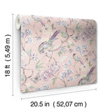 Aviary Garden Pink by NuWallpaper Romantic Chinoiserie Birds and Blooming Florals Transitional Peel and Stick Wallpaper - WVS6471