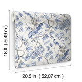 Aviary Garden Blue Chinoiserie Bird and Floral Peel and Stick Wallpaper by NuWallpaper - Waverly WallPops Collection - WVS6472