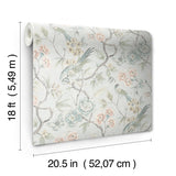 Aviary Garden Aqua by NuWallpaper Waverly Transitional Chinoiserie Bird Floral Peel and Stick Wallpaper 20.5in x 18ft - WVS6473
