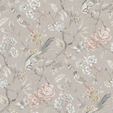 Aviary Garden Grey Peel and Stick Wallpaper by NuWallpaper - Chinoiserie Bird and Floral Pattern - WVS6474
