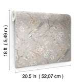 Aviary Garden Grey by NuWallpaper Waverly Chinoiserie Bird and Floral Transitional Peel and Stick Vinyl Wallpaper Roll 20.5in x 18ft - WVS6474
