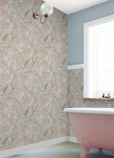 Aviary Garden Grey by NuWallpaper Waverly Chinoiserie Bird and Floral Transitional Peel and Stick Vinyl Wallpaper Roll 20.5in x 18ft - WVS6474