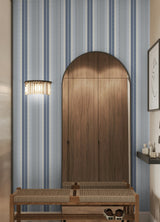 Escot Blue and White Stripe by NuWallpaper Vintage Transitional Peel and Stick Wallpaper from Waverly WallPops Collection - WVS6475