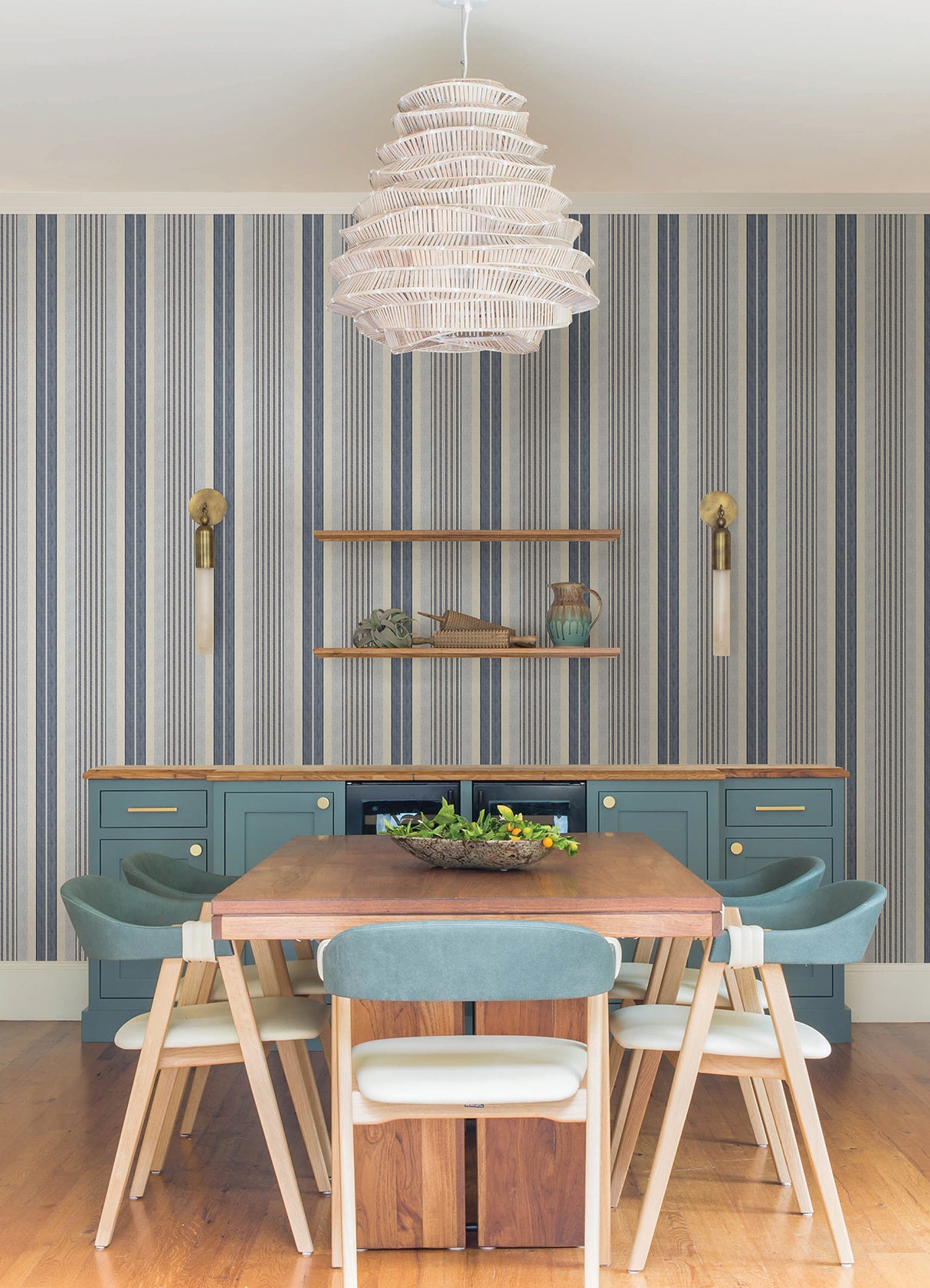 Escot Blue and White Stripe by NuWallpaper Vintage Transitional Peel and Stick Wallpaper from Waverly WallPops Collection - WVS6475