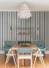 Escot Blue and White Stripe by NuWallpaper Vintage Transitional Peel and Stick Wallpaper from Waverly WallPops Collection - WVS6475
