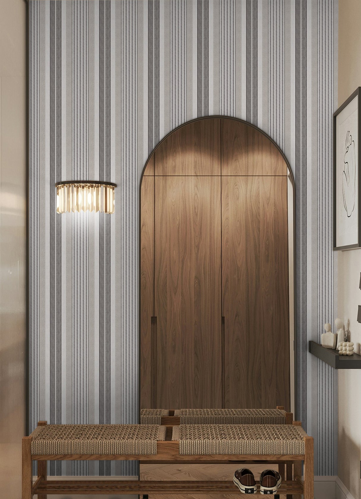 Escot Charcoal Grey and White Vintage Stripe Transitional Peel and Stick Fully Removable Wallpaper by NuWallpaper from Waverly - WVS6477