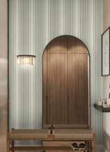 Escot Green by NuWallpaper Vintage-Inspired Green and White Stripe Transitional Removable Peel and Stick Wallpaper - WallPops WVS6478