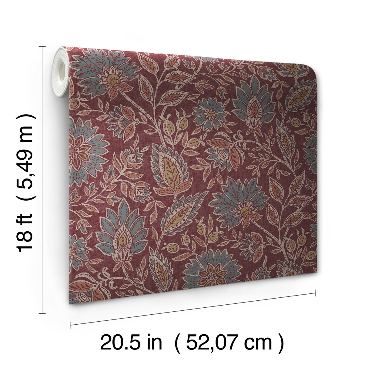 Indira Aster Maroon by NuWallpaper from Waverly Vintage Burgundy Botanical Floral Trail Fully Removable Peel and Stick Wallpaper - WVS6479