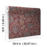 Indira Aster Maroon by NuWallpaper from Waverly Vintage Burgundy Botanical Floral Trail Fully Removable Peel and Stick Wallpaper - WVS6479