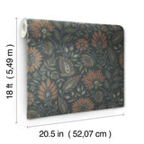 Indira Aster Charcoal Vintage-Inspired Botanical Floral Peel and Stick Wallpaper by NuWallpaper from Waverly - WVS6480