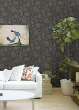 Indira Aster Charcoal Vintage-Inspired Botanical Floral Peel and Stick Wallpaper by NuWallpaper from Waverly - WVS6480