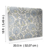 Indira Aster Blue by NuWallpaper Waverly Vintage-Inspired Blue and White Botanical Floral Peel and Stick Fully Removable Wallpaper - WVS6481
