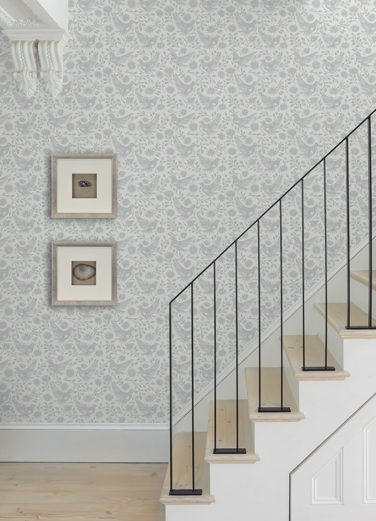 Winged Serenade Blue by NuWallpaper Waverly Folk-Inspired Bird and Floral Vine Fully Removable Transitional Peel and Stick Wallpaper - WVS6482