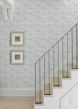 Winged Serenade Blue by NuWallpaper Waverly Folk-Inspired Bird and Floral Vine Fully Removable Transitional Peel and Stick Wallpaper - WVS6482